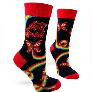 •Anti Social Butterfly• Colorful Novelty Crew Socks